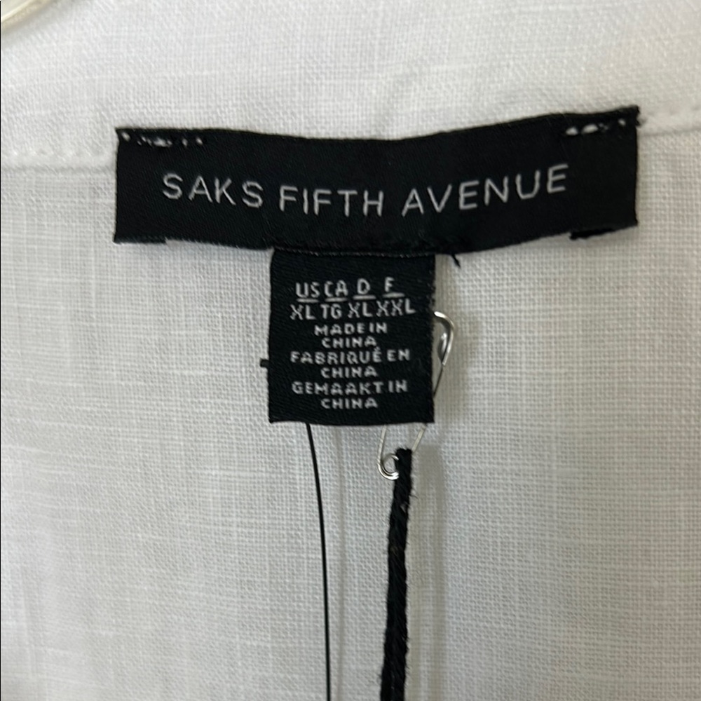 New Saks Fifth Avenue Elegant White Sleeveless 100% Linen Dress, NWT, Size XL/16 - Picture 2 of 12